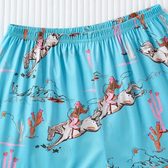 Turquoise Western Western-Chic Horse Print Pajama Set - Picture 7 of 9